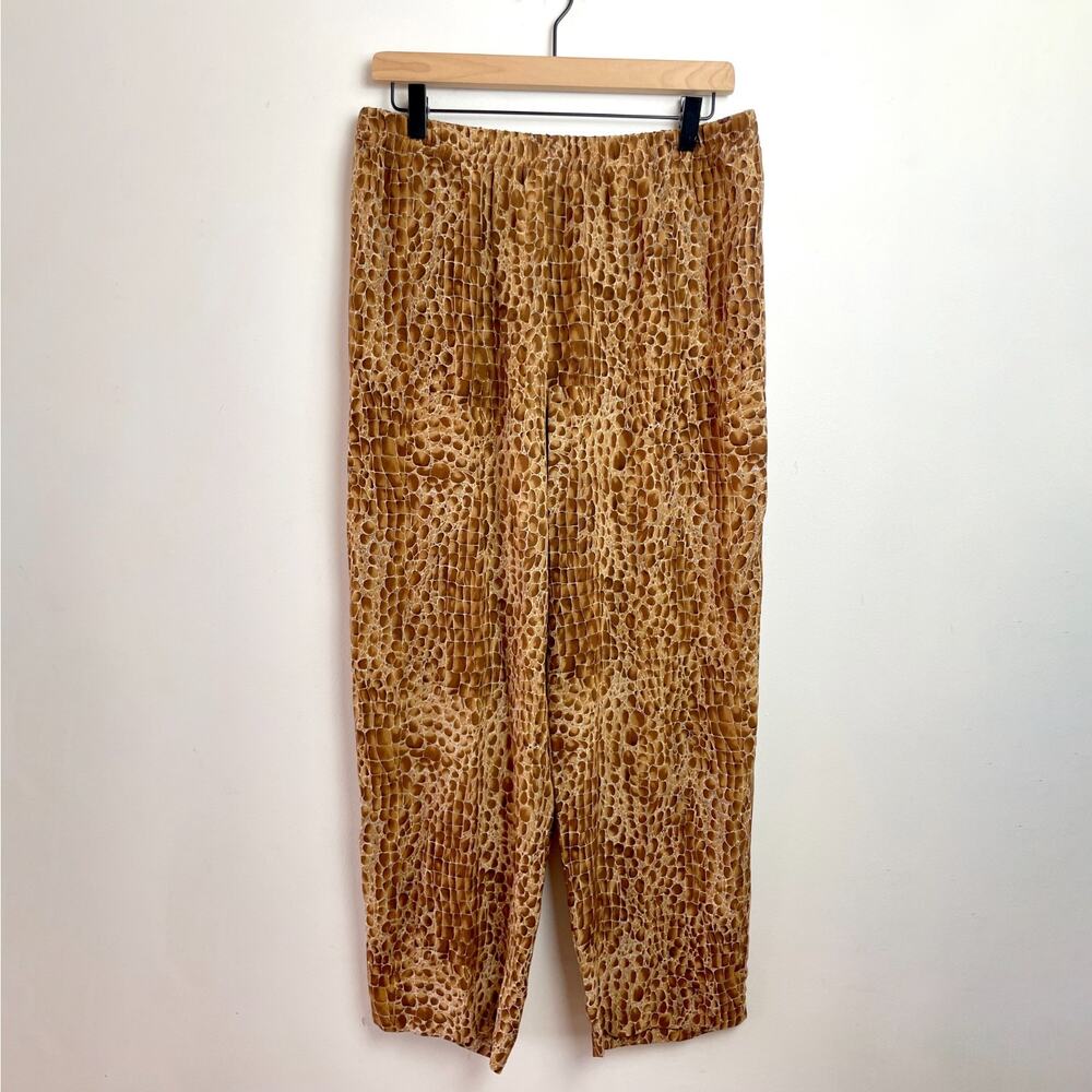 Vintage 90s Cache Silk Pull On Pants M-L Brown Animal Print Maximalist Resort